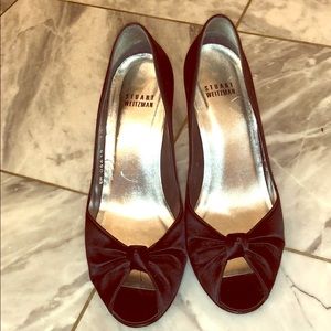 Black satin Stuart Weitzman open toed heels